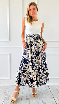 Palm Paradise Belted Midi Dress