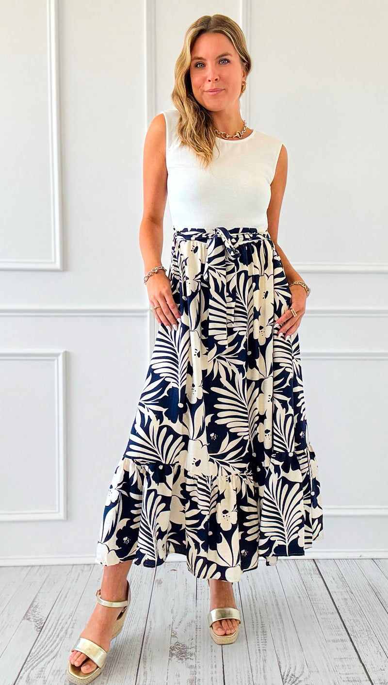 Palm Paradise Belted Midi Dress