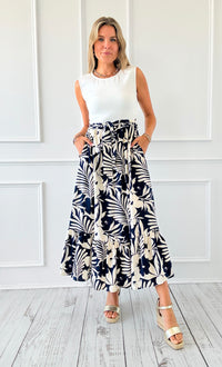 Palm Paradise Belted Midi Dress