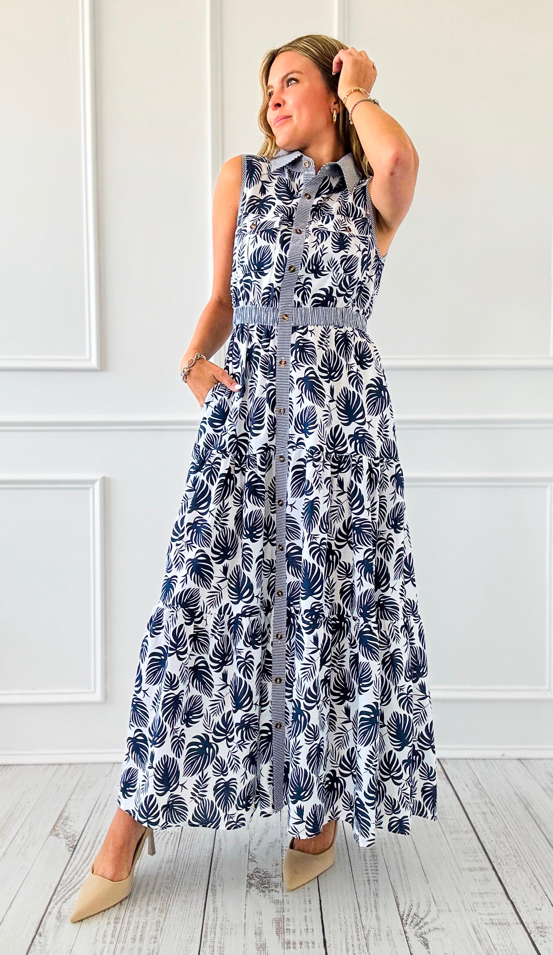 Botanic Breeze Button Maxi Dress