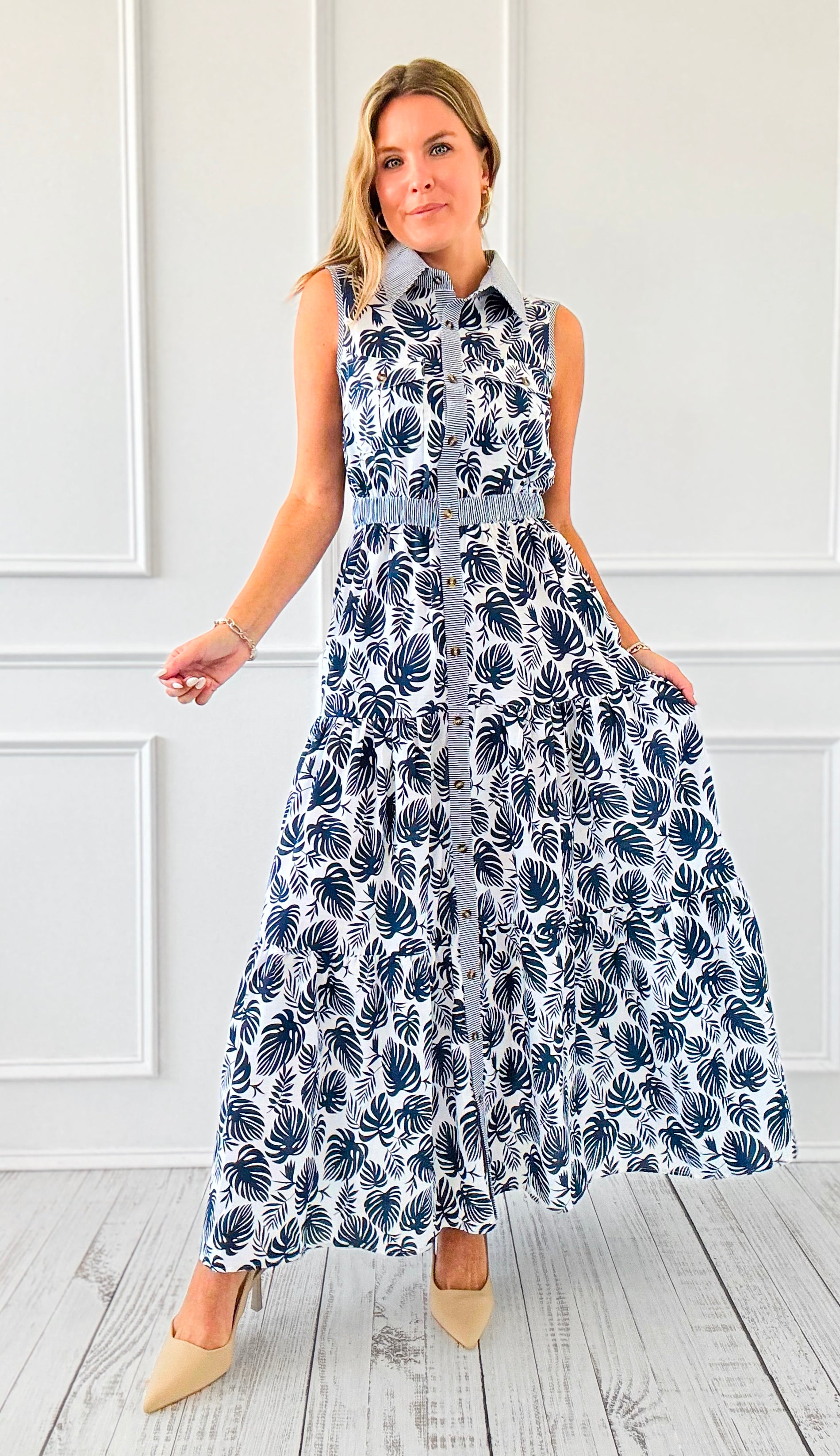 Botanic Breeze Button Maxi Dress