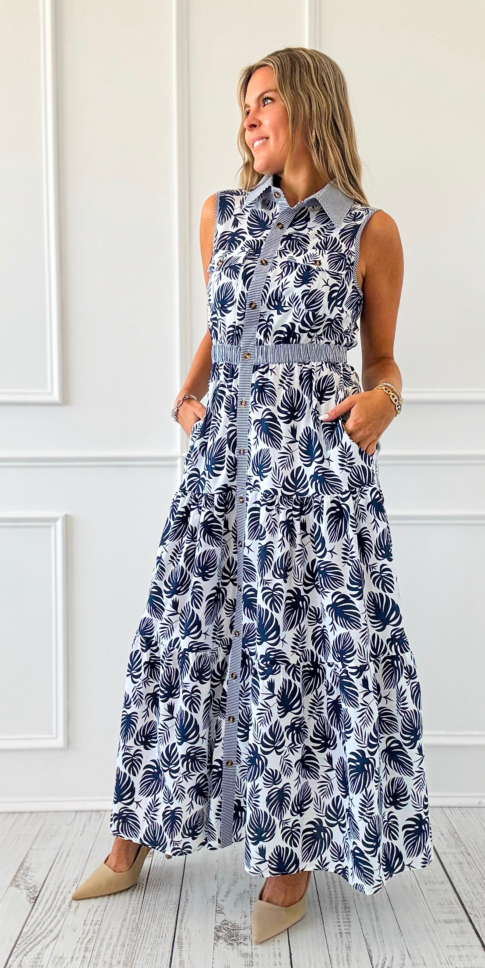 Botanic Breeze Button Maxi Dress