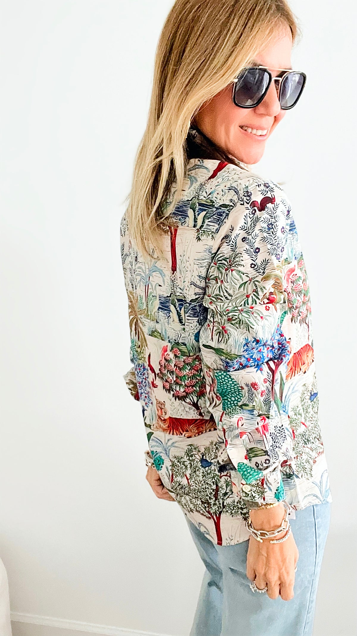 Long Sleeve Indian Forest Scene Themed Shirt-130 Long Sleeve Tops-Grenouille-Coastal Bloom Boutique, find the trendiest versions of the popular styles and looks Located in Indialantic, FL