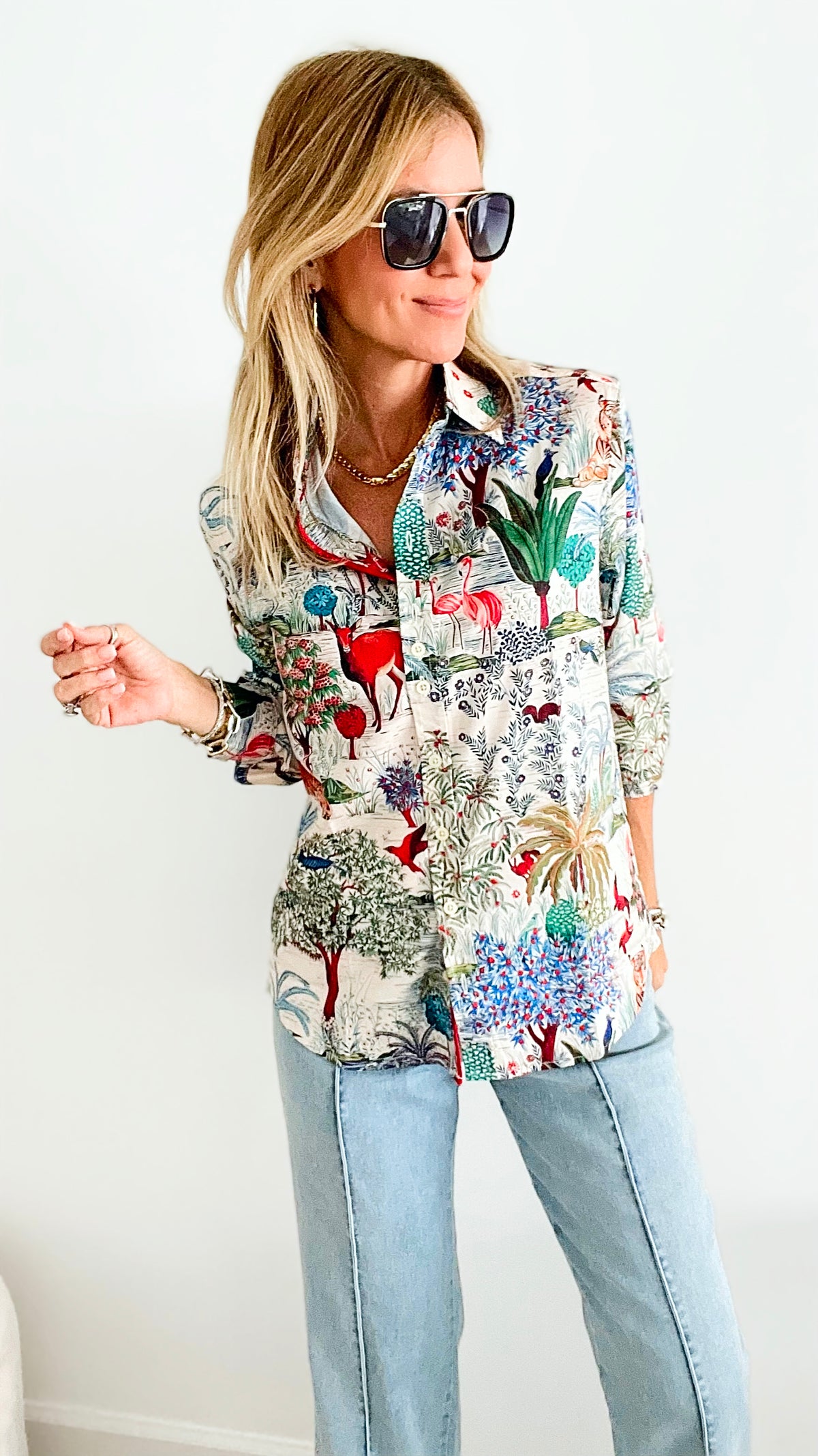 Long Sleeve Indian Forest Scene Themed Shirt-130 Long Sleeve Tops-Grenouille-Coastal Bloom Boutique, find the trendiest versions of the popular styles and looks Located in Indialantic, FL