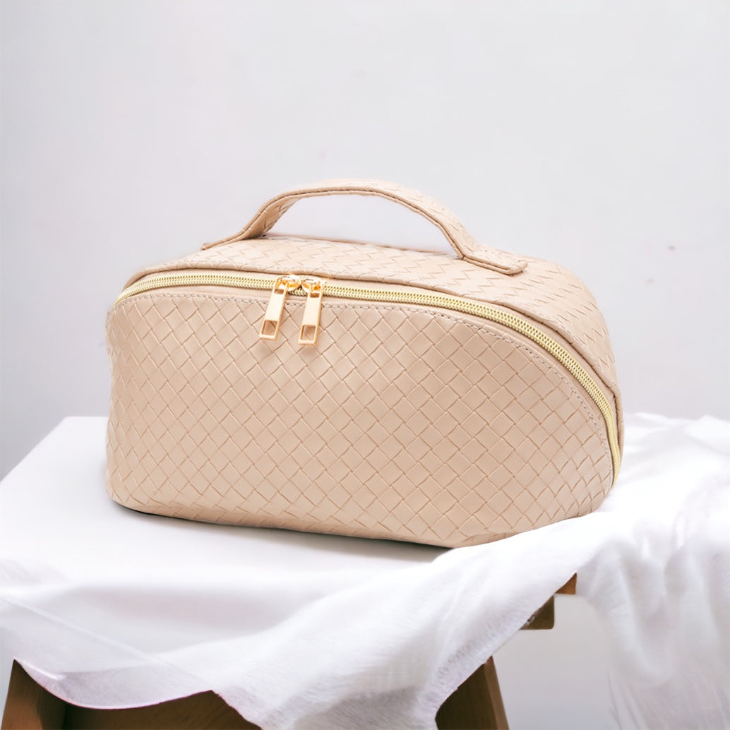 Woven Travel Cosmetic Bag - Beige-240 Bags-Wona-Coastal Bloom Boutique, find the trendiest versions of the popular styles and looks Located in Indialantic, FL