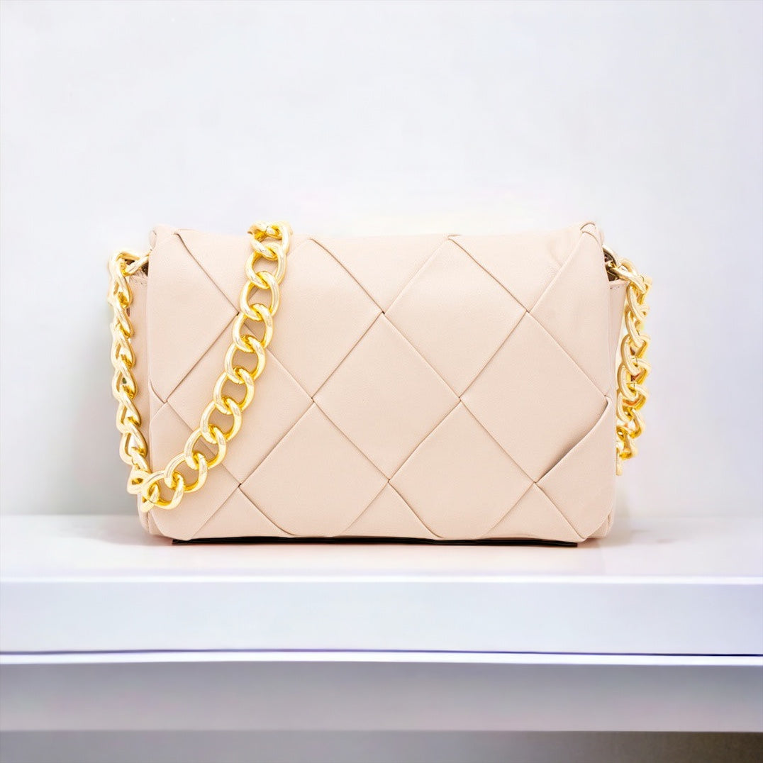 Smooth Quilt Chain Link Crossbody Bag - Cream-240 Bags-Bag Boutique-Coastal Bloom Boutique, find the trendiest versions of the popular styles and looks Located in Indialantic, FL