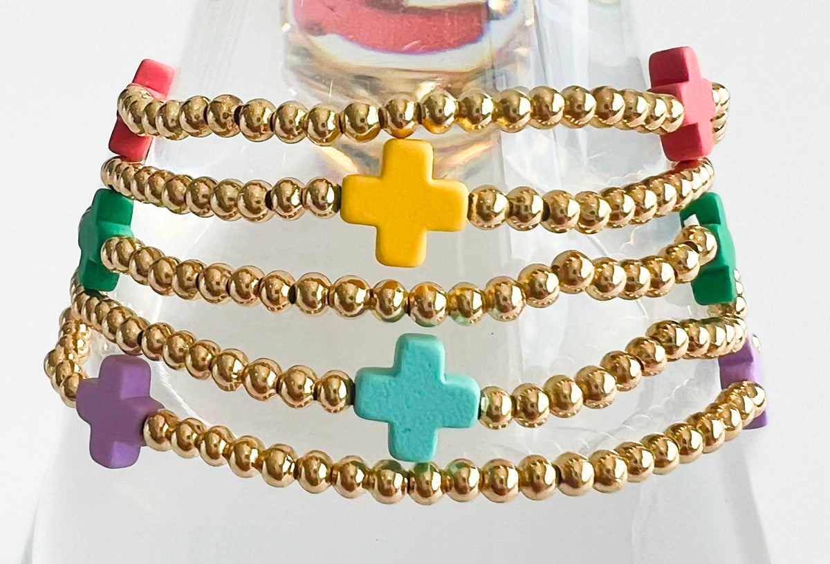 Multi-Layer Beaded Cross-Charm Bracelet-230 Jewelry-NYW-Coastal Bloom Boutique, find the trendiest versions of the popular styles and looks Located in Indialantic, FL