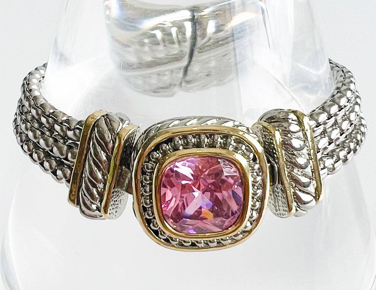 Stone Box Chain Two Tone Bracelet - Pink-230 Jewelry-NYC/NYW-Coastal Bloom Boutique, find the trendiest versions of the popular styles and looks Located in Indialantic, FL
