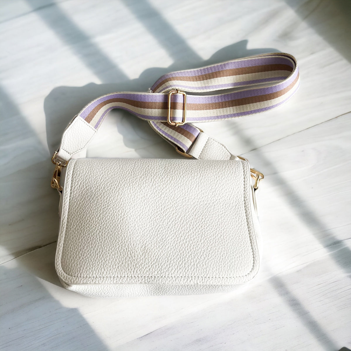 Vegan Leather Messenger Bag - White-240 Bags-BC Handbags-Coastal Bloom Boutique, find the trendiest versions of the popular styles and looks Located in Indialantic, FL