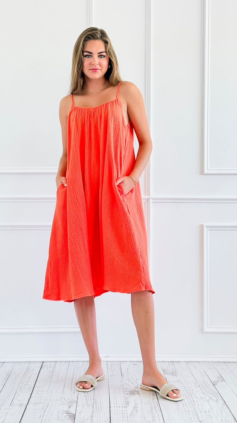 Sun-Soaked Crinkle Midi Dress - Orange-200 Dresses/Jumpsuits/Rompers-HYFVE-Coastal Bloom Boutique, find the trendiest versions of the popular styles and looks Located in Indialantic, FL