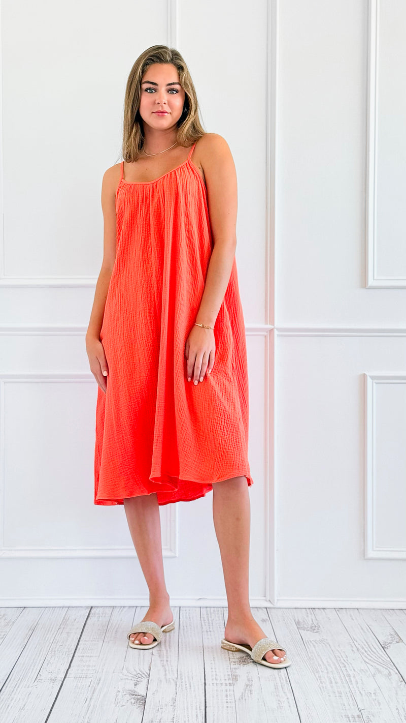 Sun-Soaked Crinkle Midi Dress - Orange-200 Dresses/Jumpsuits/Rompers-HYFVE-Coastal Bloom Boutique, find the trendiest versions of the popular styles and looks Located in Indialantic, FL