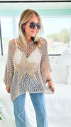 Metallic Star Italian Chain Sweater - Taupe-140 Sweaters-Italianissimo-Coastal Bloom Boutique, find the trendiest versions of the popular styles and looks Located in Indialantic, FL