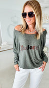 Italian J'adore Long Sleeve Pullover - Olive-130 Long Sleeve Tops-Germany-Coastal Bloom Boutique, find the trendiest versions of the popular styles and looks Located in Indialantic, FL