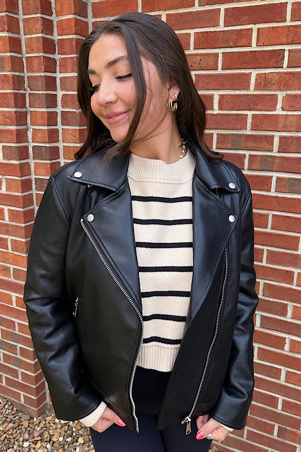 Sleek Moto Leather Jacket-160 Jackets-NASH GREY-Coastal Bloom Boutique, find the trendiest versions of the popular styles and looks Located in Indialantic, FL