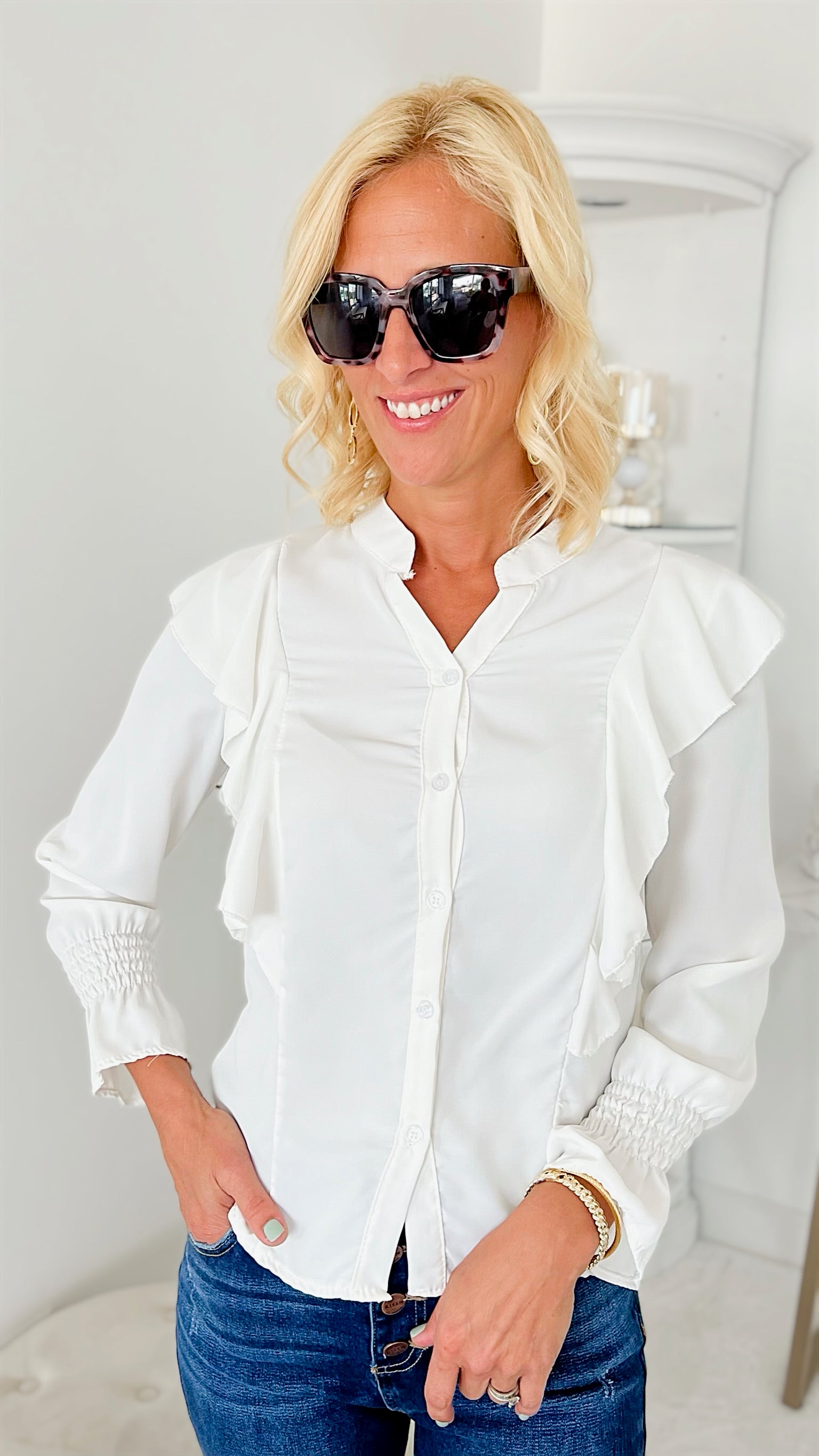 Forever Ruffle Blouse Top-130 Long Sleeve Tops-Venti6 Outlet-Coastal Bloom Boutique, find the trendiest versions of the popular styles and looks Located in Indialantic, FL