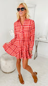 Flannel Fields Drawstring Dress-200 Dresses/Jumpsuits/Rompers-Rousseau-Coastal Bloom Boutique, find the trendiest versions of the popular styles and looks Located in Indialantic, FL