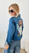 CB Custom Cherub Motto Denim Jacket-160 Jackets-Holly-Coastal Bloom Boutique, find the trendiest versions of the popular styles and looks Located in Indialantic, FL