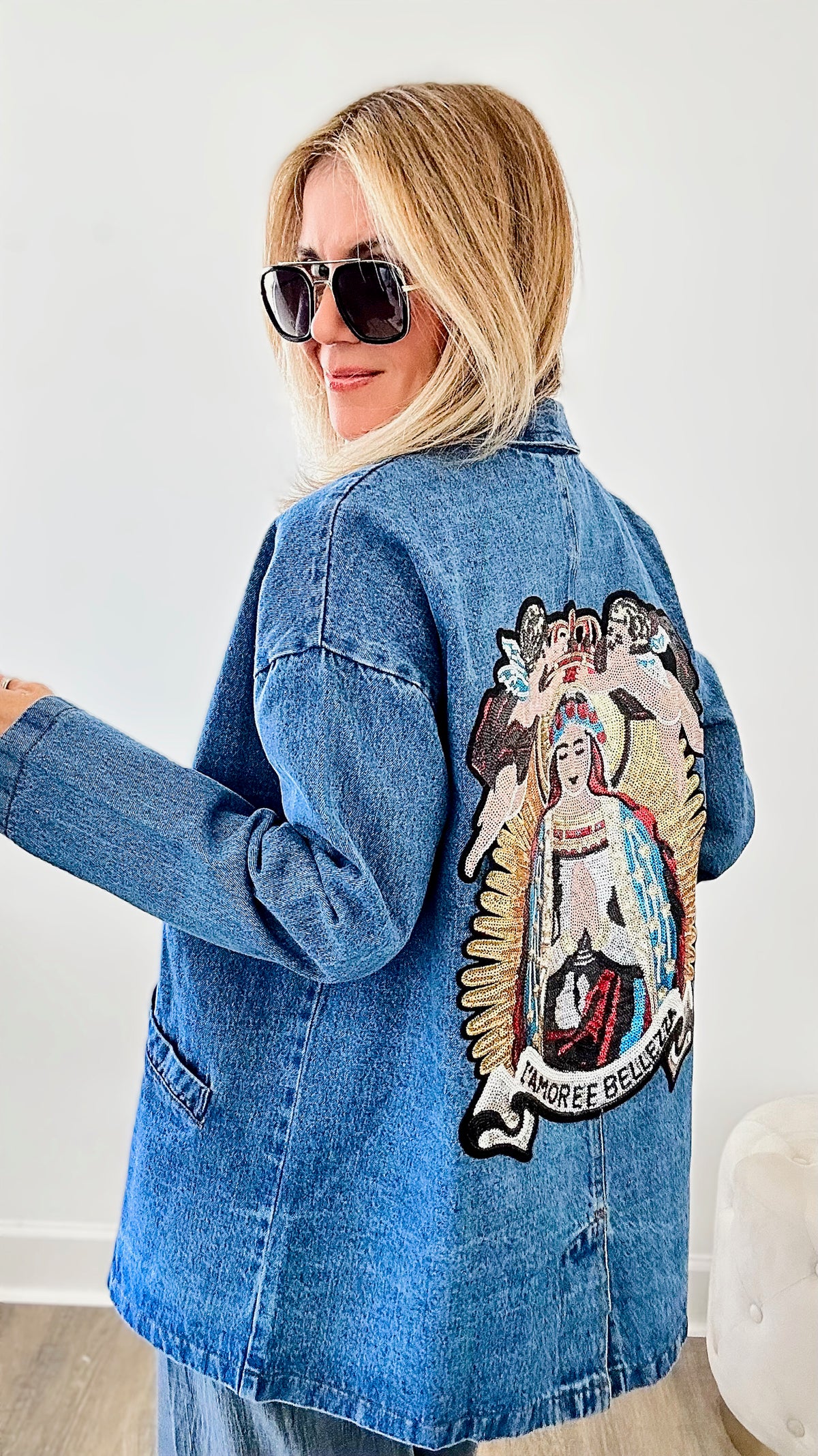 CB Custom Madonna Denim Blazer-160 Jackets-Holly/Rousseau-Coastal Bloom Boutique, find the trendiest versions of the popular styles and looks Located in Indialantic, FL