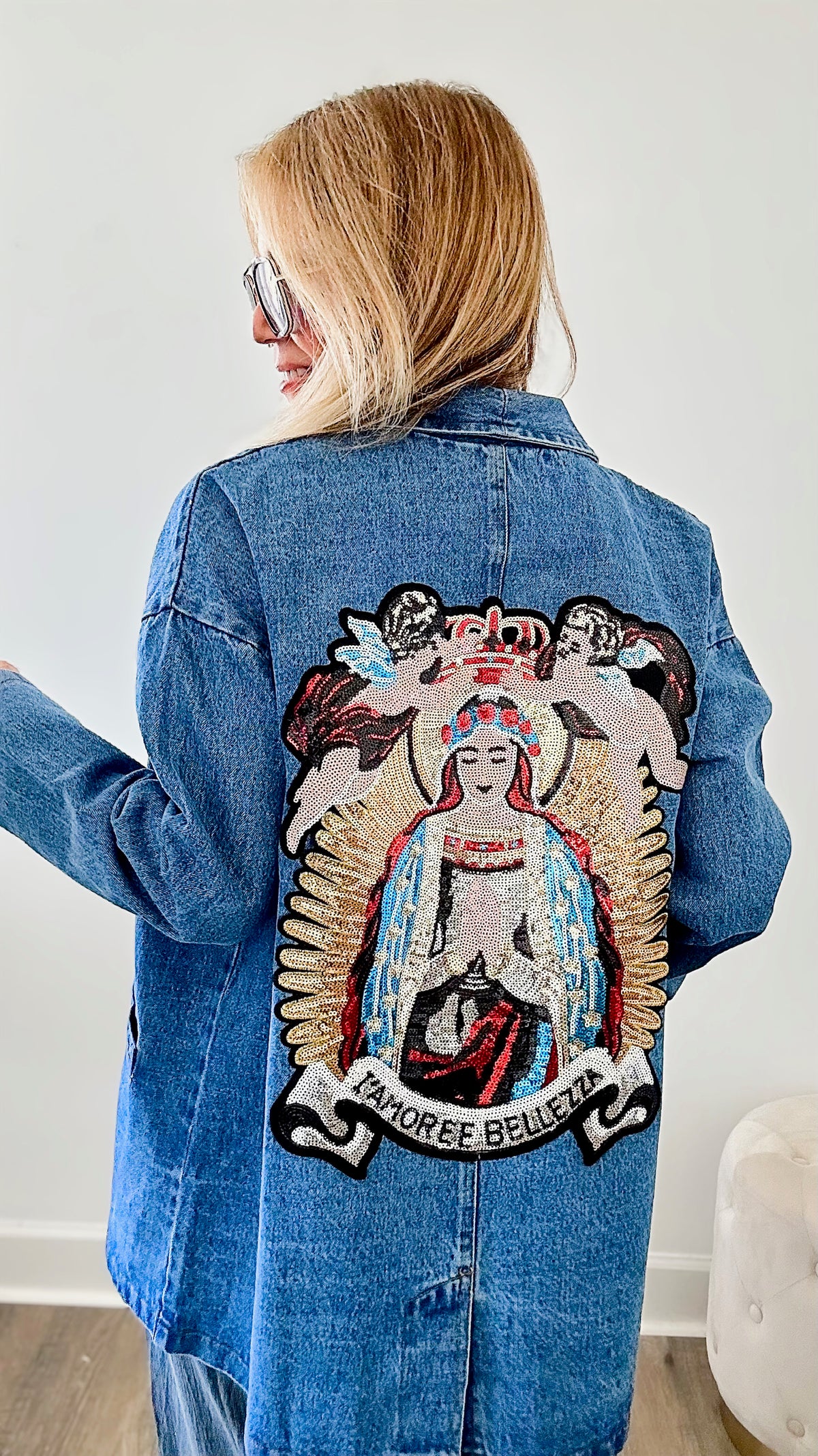 CB Custom Madonna Denim Blazer-160 Jackets-Holly/Rousseau-Coastal Bloom Boutique, find the trendiest versions of the popular styles and looks Located in Indialantic, FL