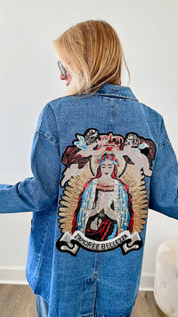 CB Custom Madonna Denim Blazer-160 Jackets-Holly/Rousseau-Coastal Bloom Boutique, find the trendiest versions of the popular styles and looks Located in Indialantic, FL