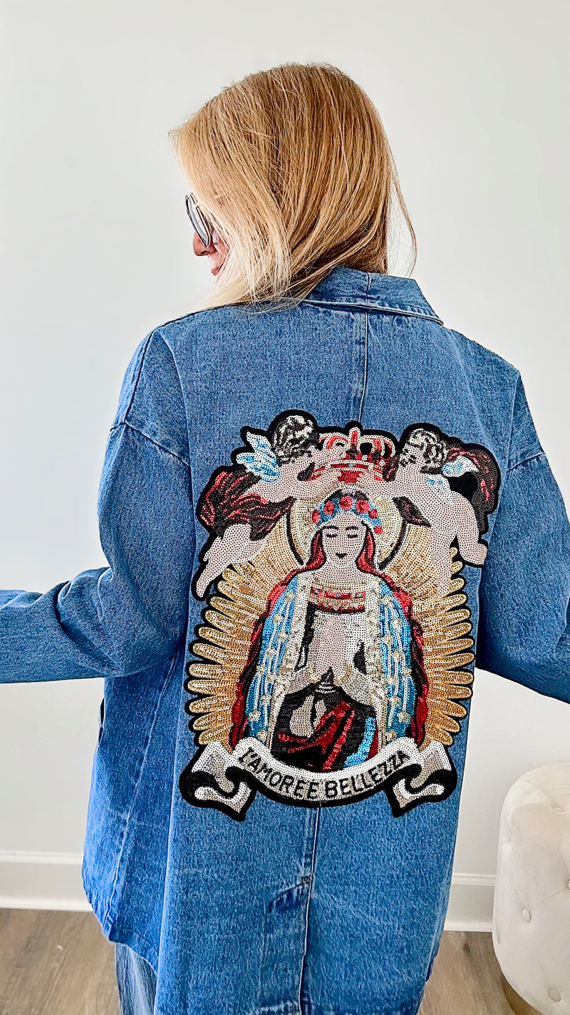 CB Custom Madonna Denim Blazer-160 Jackets-Holly/Rousseau-Coastal Bloom Boutique, find the trendiest versions of the popular styles and looks Located in Indialantic, FL