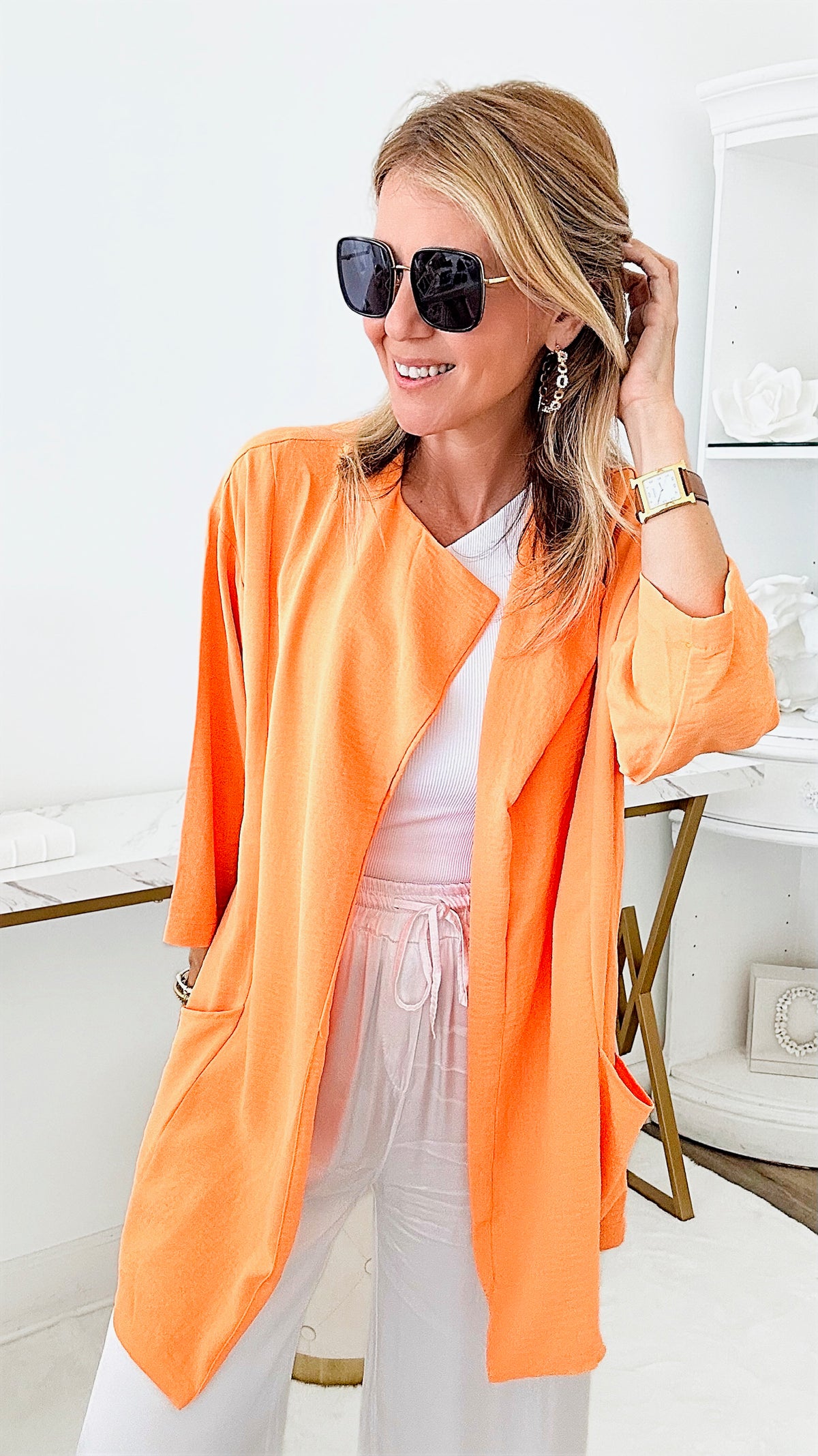 Lunch Break Long Cardigan - Salmon-160 Jackets-CULTURE CODE-Coastal Bloom Boutique, find the trendiest versions of the popular styles and looks Located in Indialantic, FL