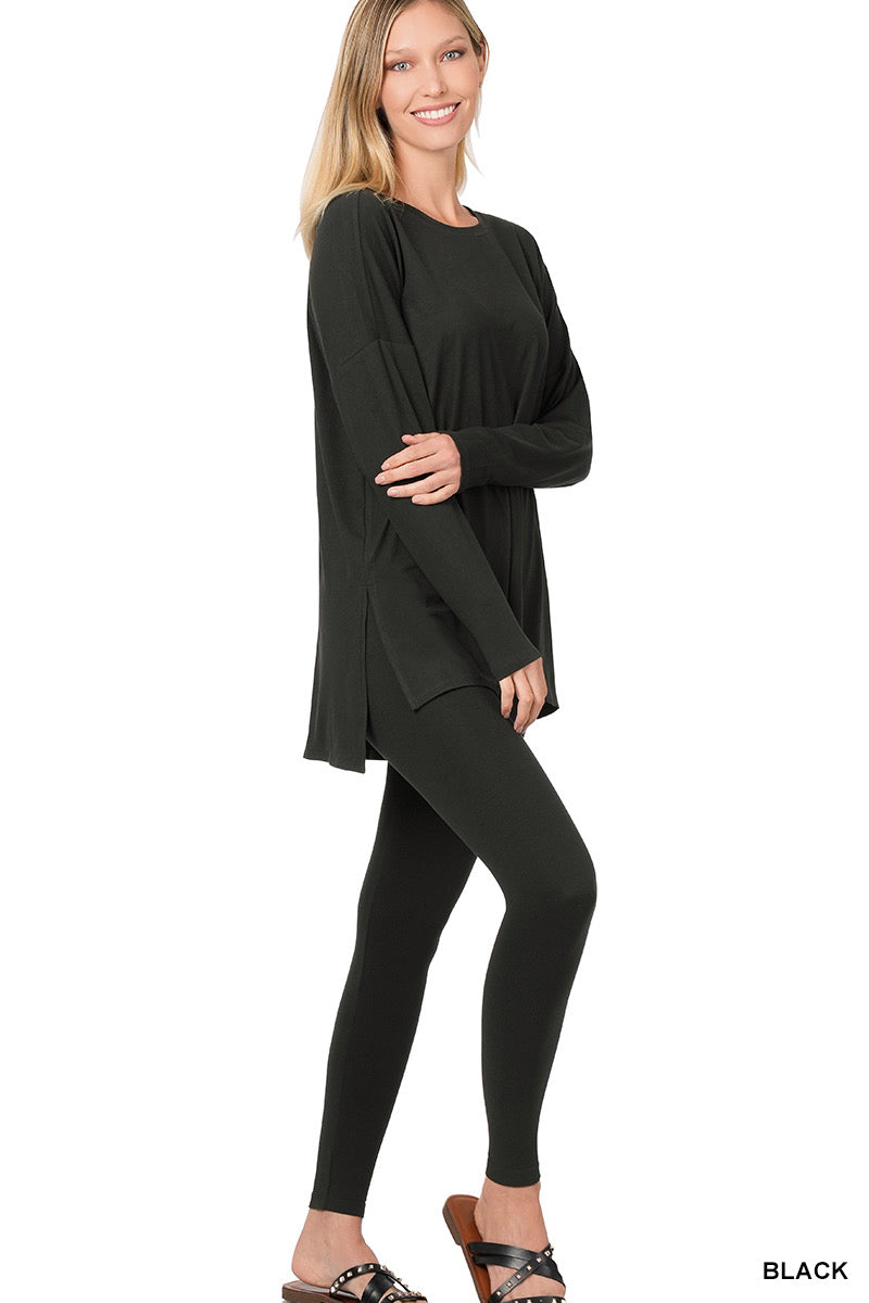 Brushed Microfiber Long Sleeve Lounge Set - Black-210 Loungewear/Sets-Zenana-Coastal Bloom Boutique, find the trendiest versions of the popular styles and looks Located in Indialantic, FL