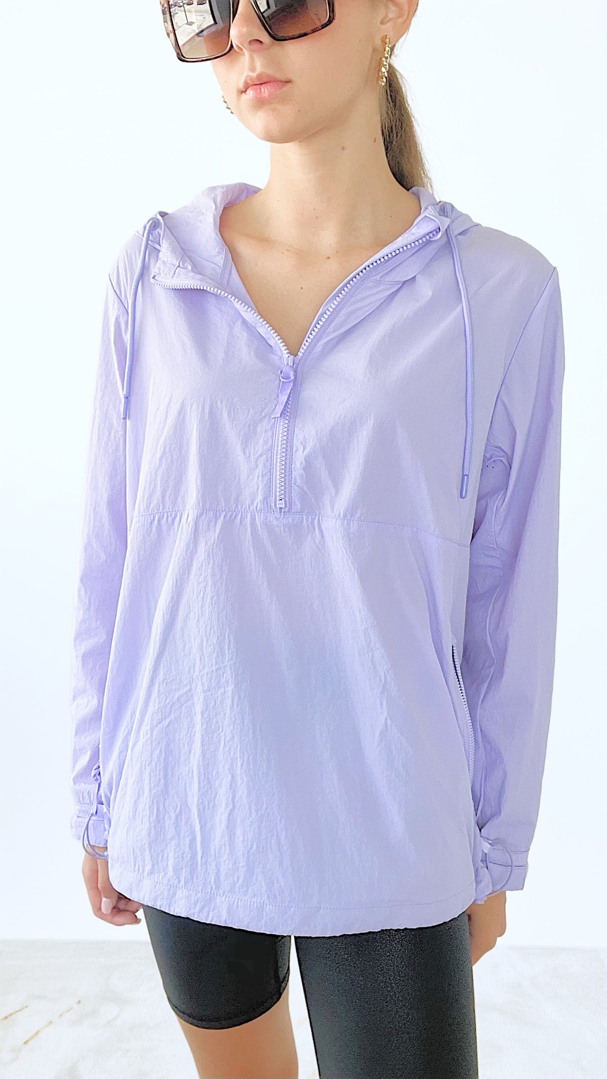 Half-Zip Nylon Active Jacket - Lavender-130 Long Sleeve Tops-Mono B-Coastal Bloom Boutique, find the trendiest versions of the popular styles and looks Located in Indialantic, FL