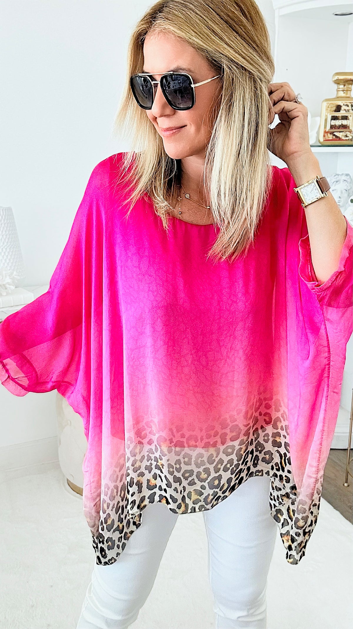 Wild Flowy Italian Top - Fuchsia-110 Short Sleeve Tops-Yolly-Coastal Bloom Boutique, find the trendiest versions of the popular styles and looks Located in Indialantic, FL