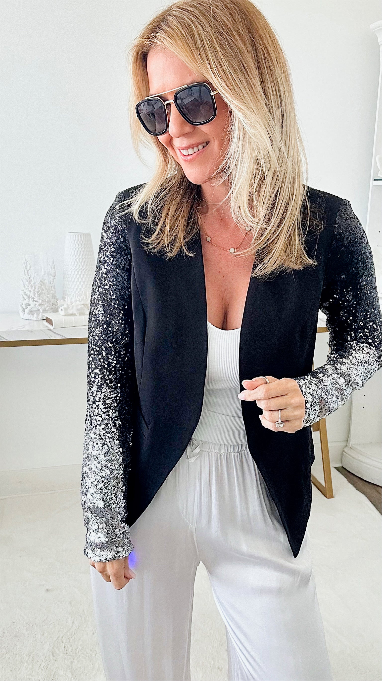 Sequin Sleeve Jacket-160 Jackets-High MJ-Coastal Bloom Boutique, find the trendiest versions of the popular styles and looks Located in Indialantic, FL