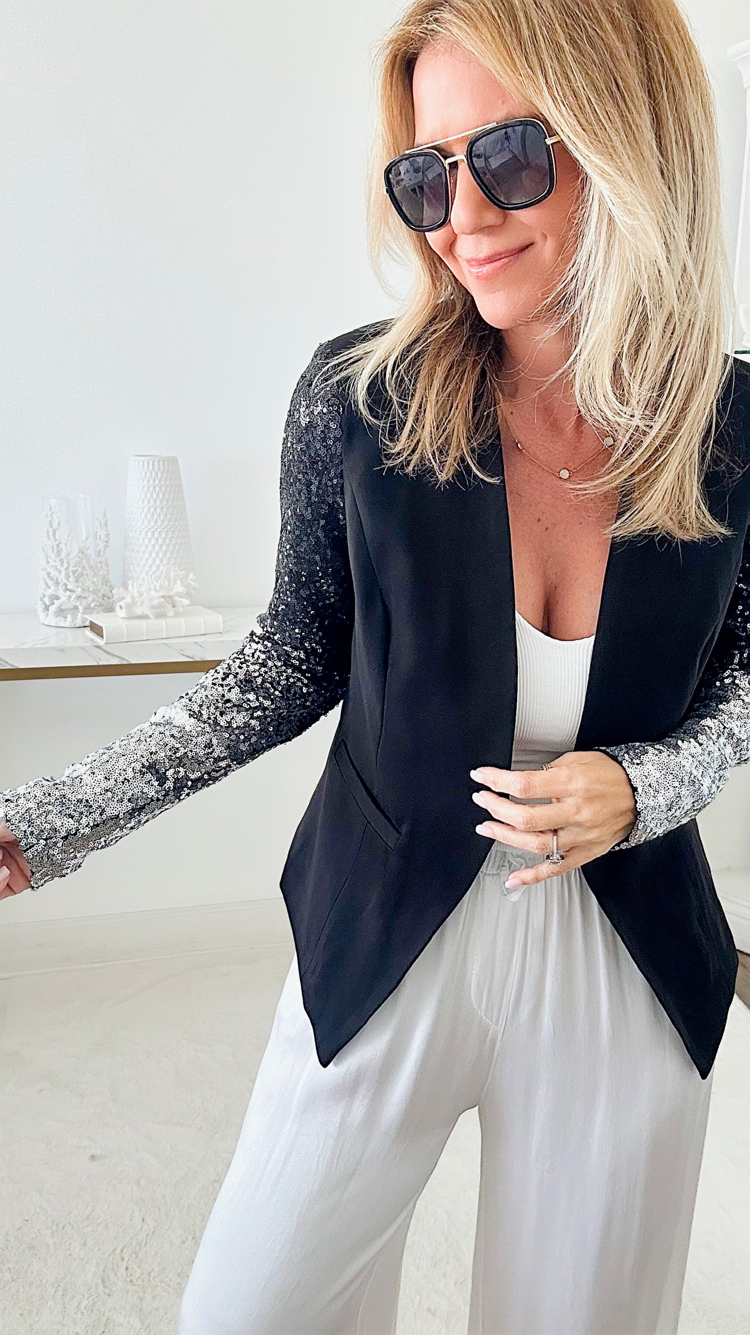 Sequin Sleeve Jacket-160 Jackets-High MJ-Coastal Bloom Boutique, find the trendiest versions of the popular styles and looks Located in Indialantic, FL