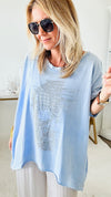Half Skull Bling Italian T Shirt- Sky Blue-130 Long Sleeve Tops-Venti6 Outlet-Coastal Bloom Boutique, find the trendiest versions of the popular styles and looks Located in Indialantic, FL