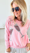 Sequin Champagne Sweatshirt - Pink-130 Long Sleeve Tops-Why Dress-Coastal Bloom Boutique, find the trendiest versions of the popular styles and looks Located in Indialantic, FL