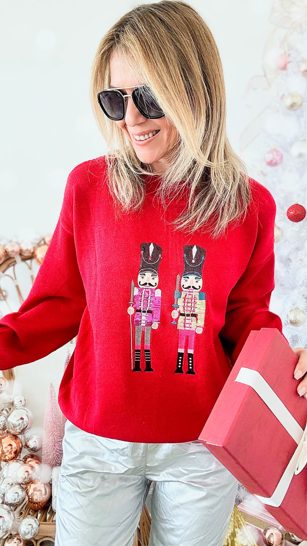 Embroidered Nutcracker Sweatshirt - Red-140 Sweaters-WHY DRESS-Coastal Bloom Boutique, find the trendiest versions of the popular styles and looks Located in Indialantic, FL