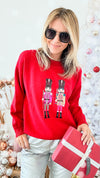 Embroidered Nutcracker Sweatshirt - Red-140 Sweaters-WHY DRESS-Coastal Bloom Boutique, find the trendiest versions of the popular styles and looks Located in Indialantic, FL