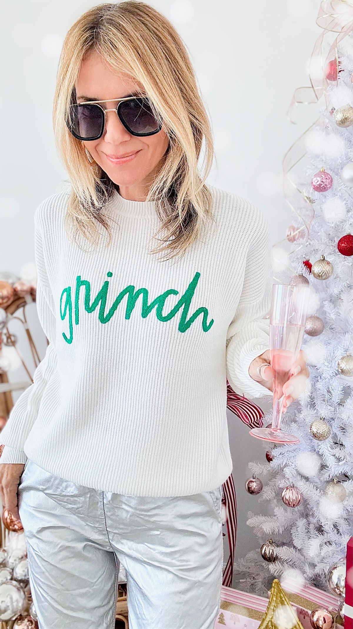 Merry Grinch-mas Letter Sweater-140 Sweaters-WHY DRESS-Coastal Bloom Boutique, find the trendiest versions of the popular styles and looks Located in Indialantic, FL