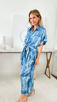 Not Quite Denim Midi Tie Dress - Light Blue-200 dresses/jumpsuits/rompers-PASTEL DESIGN-Coastal Bloom Boutique, find the trendiest versions of the popular styles and looks Located in Indialantic, FL