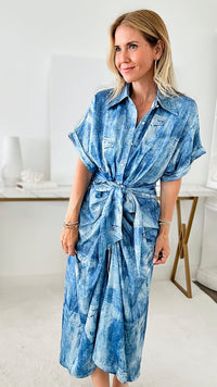 Not Quite Denim Midi Tie Dress - Light Blue-200 dresses/jumpsuits/rompers-PASTEL DESIGN-Coastal Bloom Boutique, find the trendiest versions of the popular styles and looks Located in Indialantic, FL