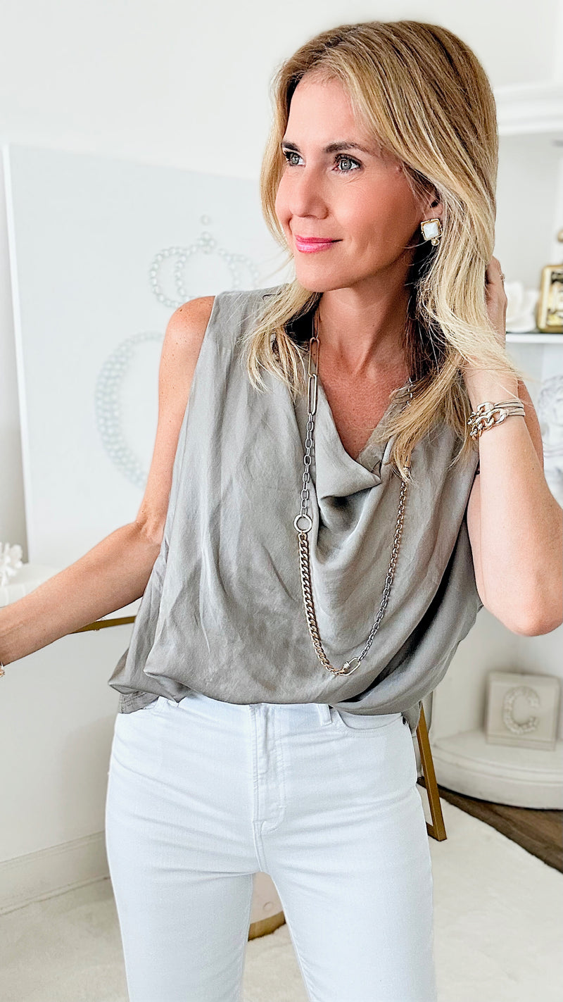 Sleeveless Cowl Neck Italian Blouse - Taupe-100 Sleeveless Tops-Germany-Coastal Bloom Boutique, find the trendiest versions of the popular styles and looks Located in Indialantic, FL