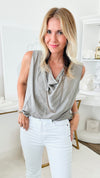Sleeveless Cowl Neck Italian Blouse - Taupe-100 Sleeveless Tops-Germany-Coastal Bloom Boutique, find the trendiest versions of the popular styles and looks Located in Indialantic, FL