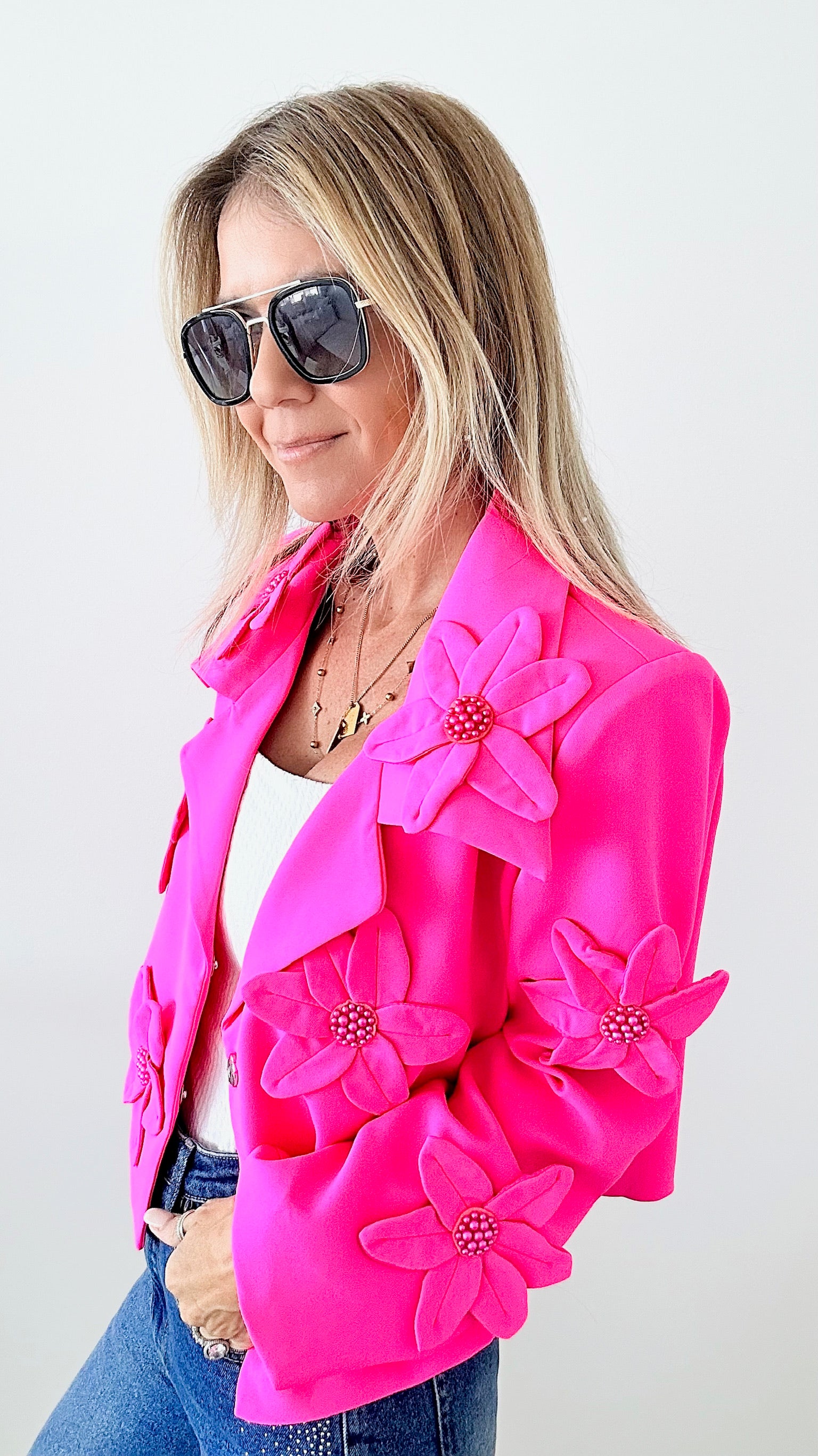 Hot Pink Popping Petunia Blazer-160 Jackets-LA' ROS-Coastal Bloom Boutique, find the trendiest versions of the popular styles and looks Located in Indialantic, FL