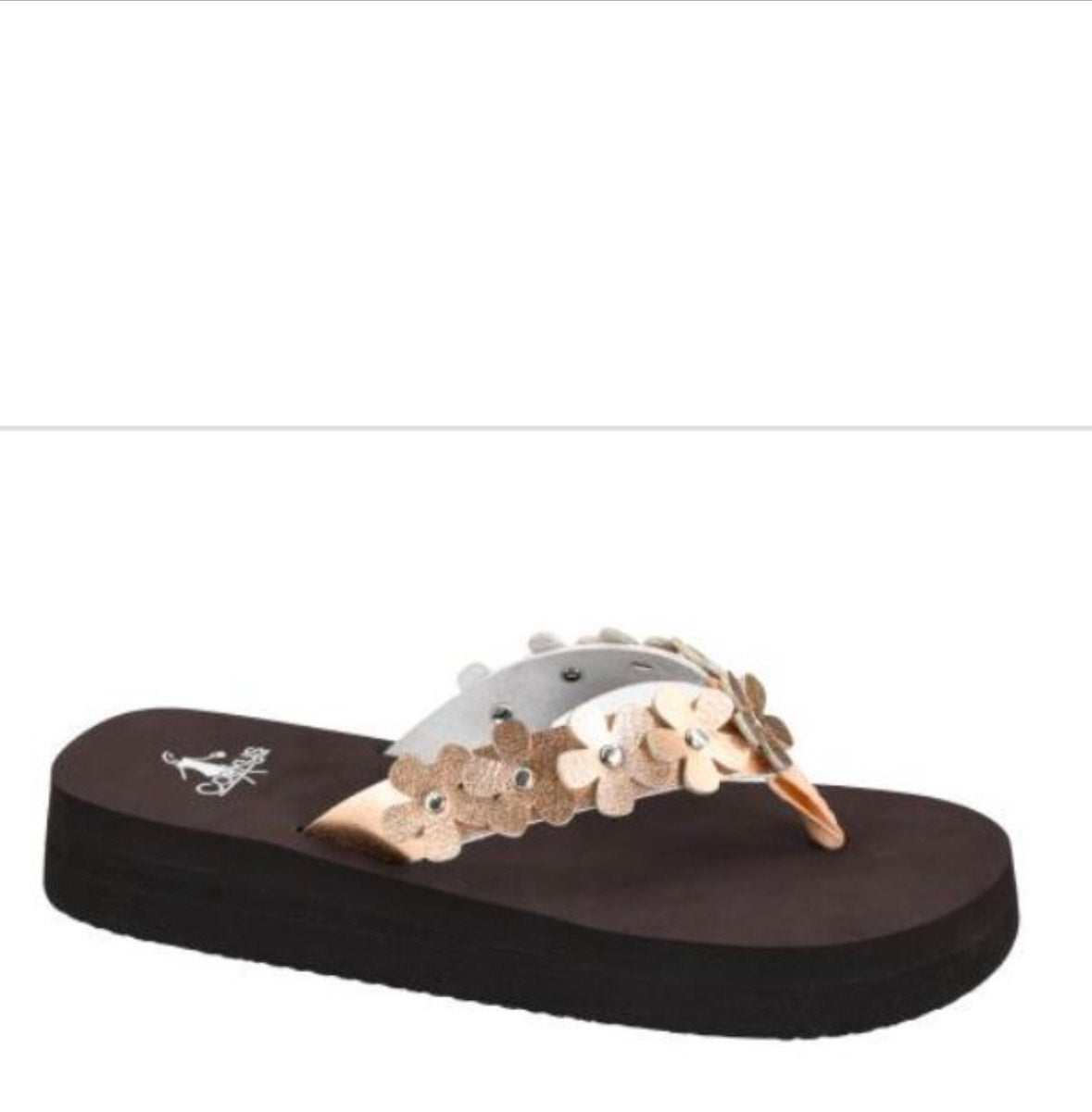 Floral Charm Platform Sandals - Gold/Metallic-250 Shoes-Corkys-Coastal Bloom Boutique, find the trendiest versions of the popular styles and looks Located in Indialantic, FL