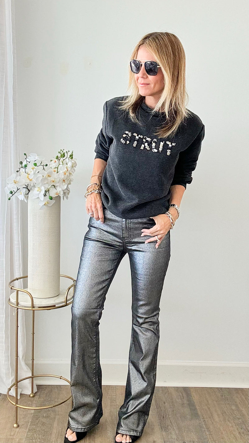 Hendrix Gunmetal Metallic Bootcut Jeans-170 Bottoms-Vibrant M.i.U-Coastal Bloom Boutique, find the trendiest versions of the popular styles and looks Located in Indialantic, FL