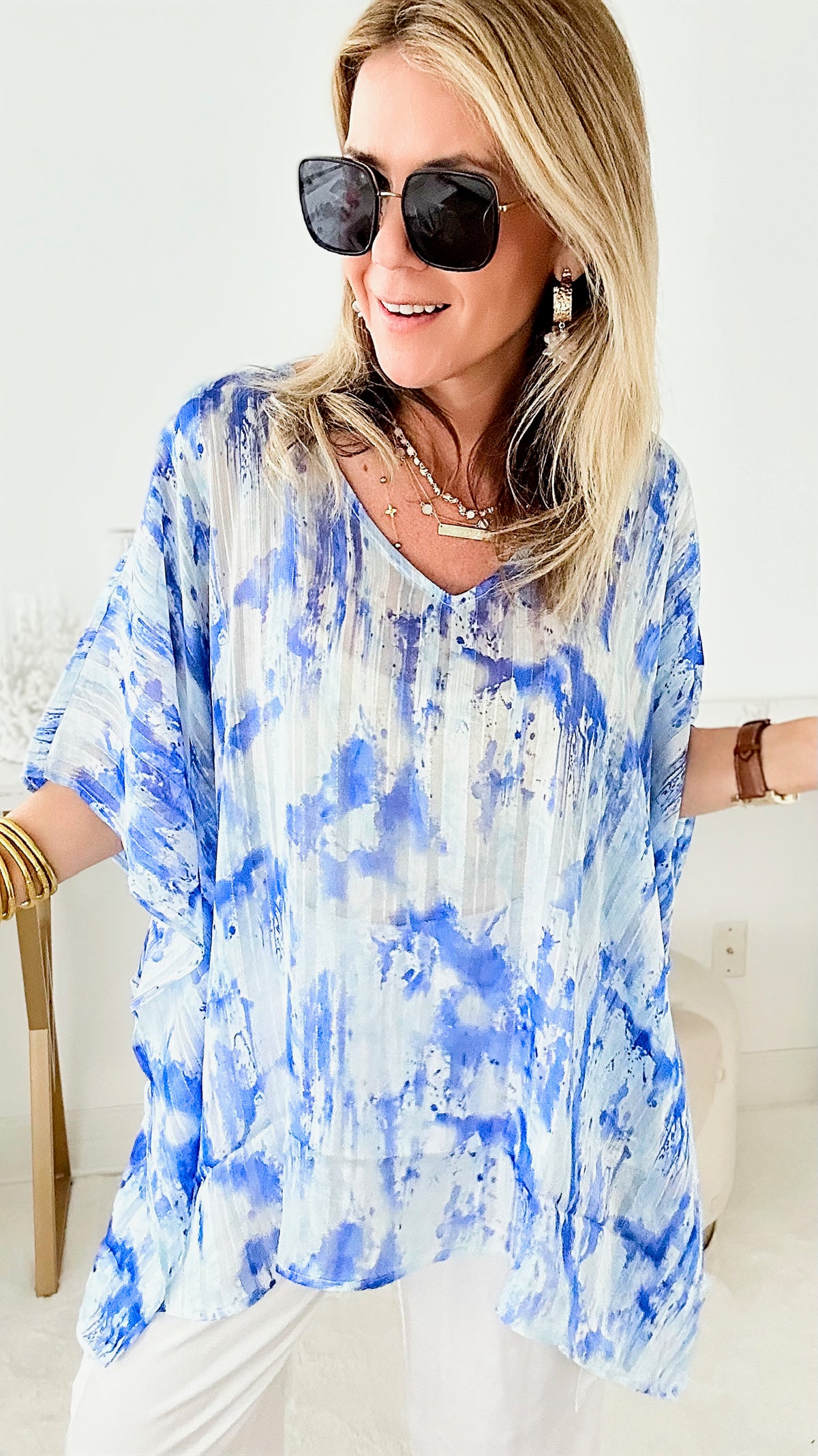 Tie Dye Drip Tunic Top-110 Short Sleeve Tops-CARAMELA-Coastal Bloom Boutique, find the trendiest versions of the popular styles and looks Located in Indialantic, FL