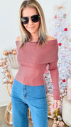 Rib Knit Off Shoulder Top-140 Sweaters-MISS LOVE-Coastal Bloom Boutique, find the trendiest versions of the popular styles and looks Located in Indialantic, FL