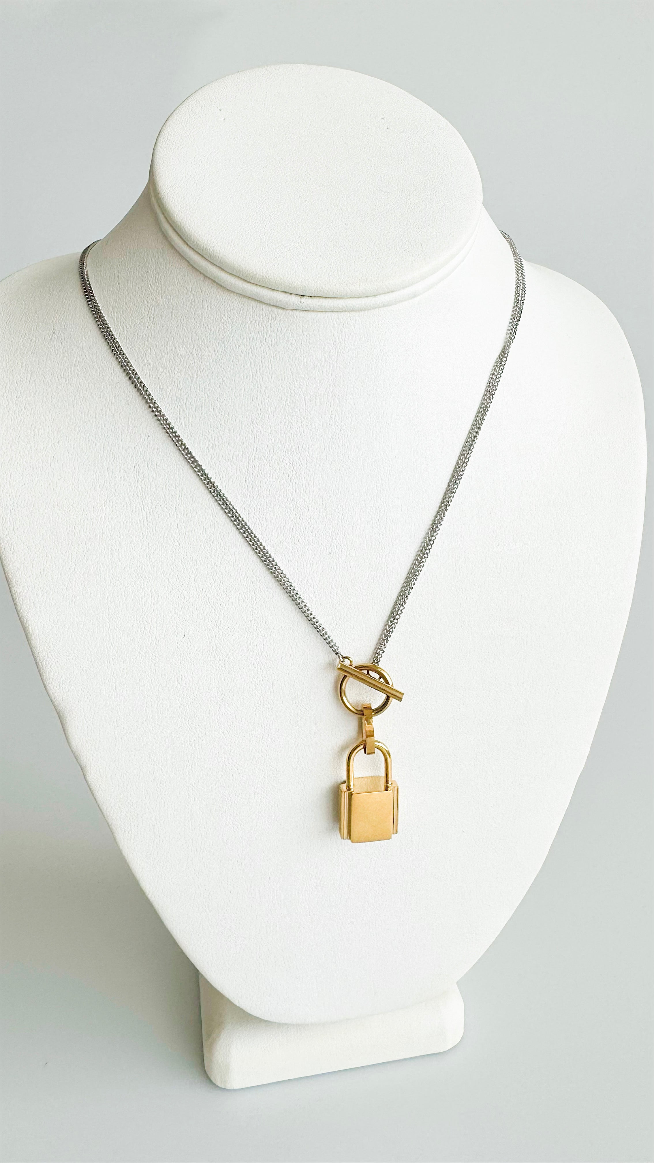 Two Tone Padlock Layered Toggle Necklace-230 Jewelry-NASH GREY-Coastal Bloom Boutique, find the trendiest versions of the popular styles and looks Located in Indialantic, FL