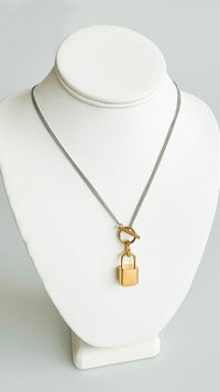 Two Tone Padlock Layered Toggle Necklace-230 Jewelry-NASH GREY-Coastal Bloom Boutique, find the trendiest versions of the popular styles and looks Located in Indialantic, FL
