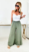Born Free Linen Italian Palazzo - Olive-170 Bottoms-Germany-Coastal Bloom Boutique, find the trendiest versions of the popular styles and looks Located in Indialantic, FL