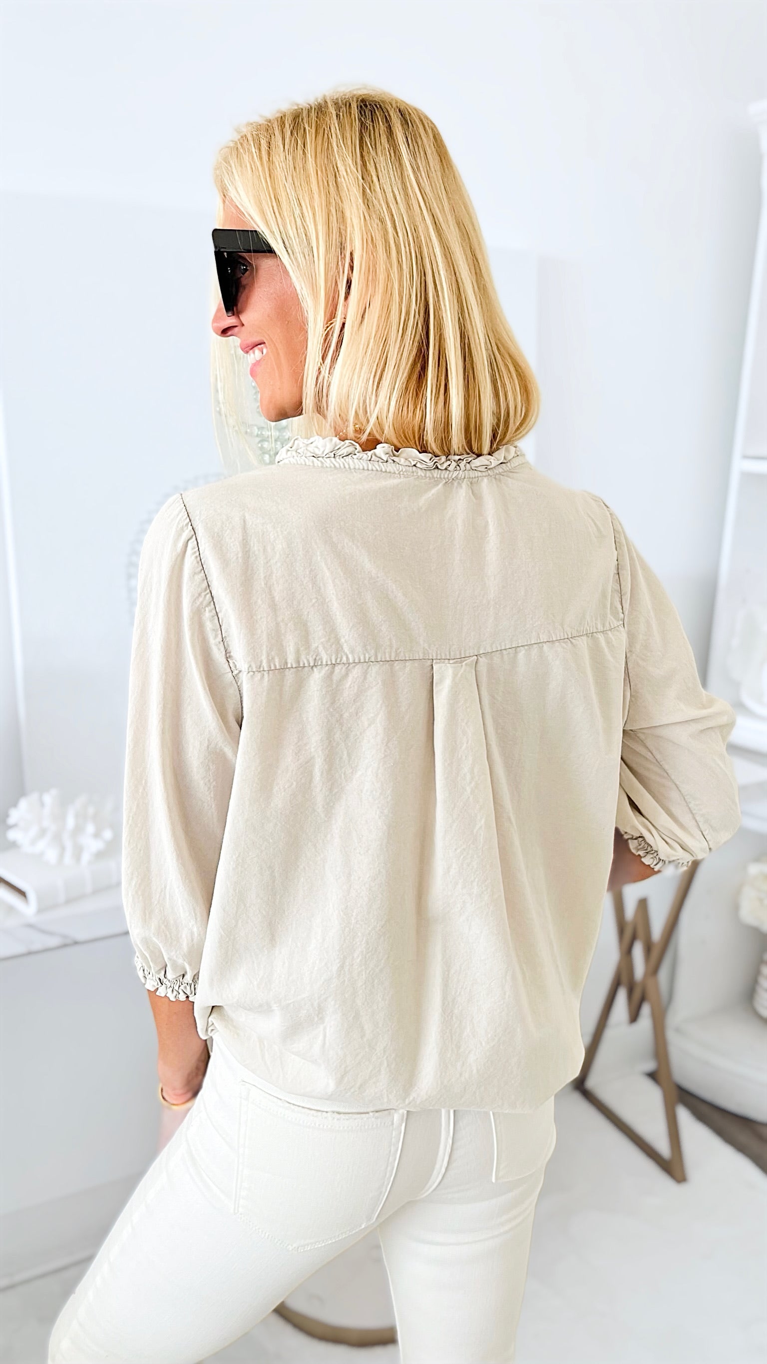 Floral Embroidered Italian Blouse - Ecru-110 Short Sleeve Tops-Germany-Coastal Bloom Boutique, find the trendiest versions of the popular styles and looks Located in Indialantic, FL