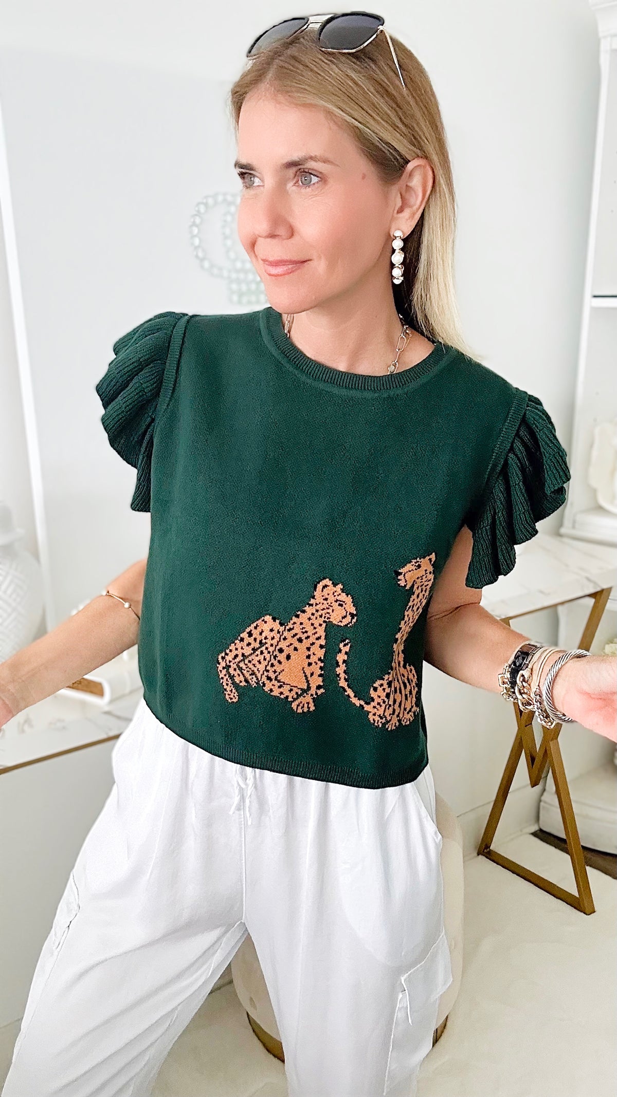 Sleeping Safari Emerald Flutter Top-110 Short Sleeve Tops-entro-Coastal Bloom Boutique, find the trendiest versions of the popular styles and looks Located in Indialantic, FL